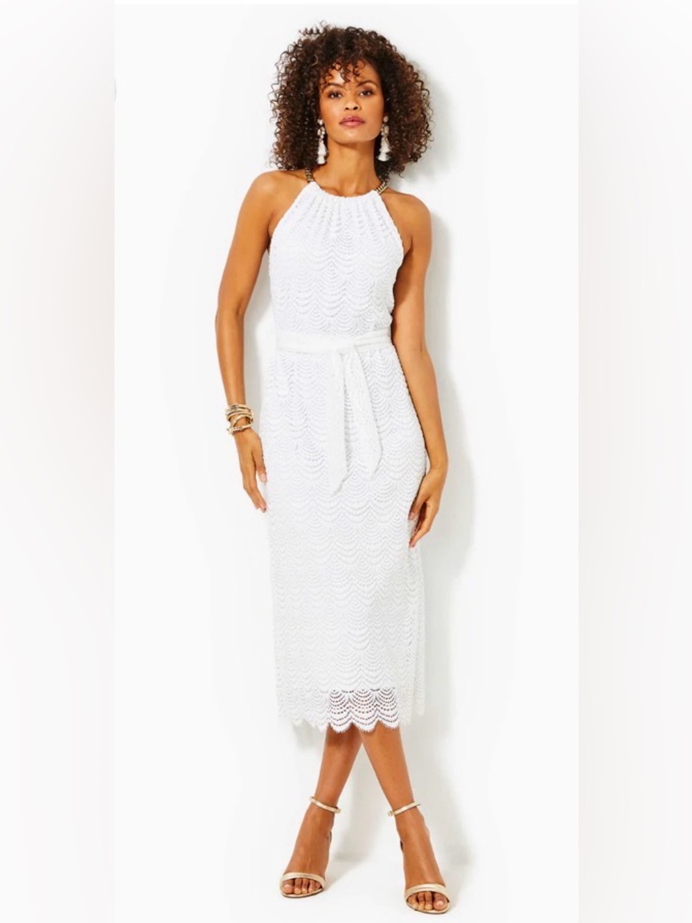 Lilly Pulitzer Bingham Lace Crochet Midi Dress Resort White NWT Size Small